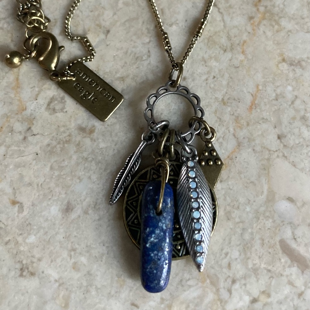 AMERICAN EAGLE Natural Stone, Crystal & Feather Charm Necklace